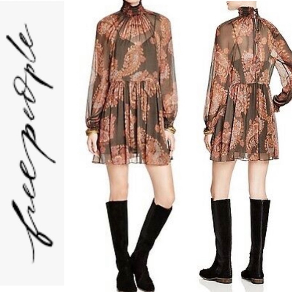 Free People Monnstruck Black Paisley Chiffon Flowy Dress xs